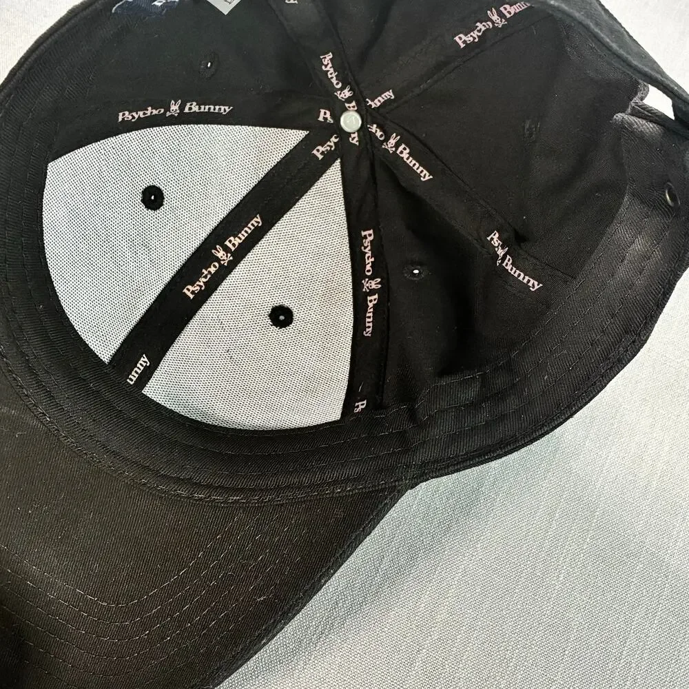 Psycho Bunny Skull & Crossbones Bunny Logo Hat Black Adjustable Cap